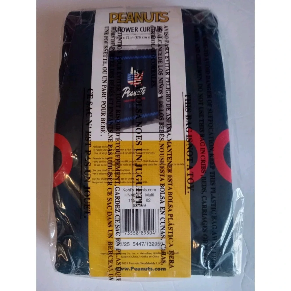 Peanuts Snoopy Patriotic Shower Fabric‎ Curtain  70in x72in 75 Years